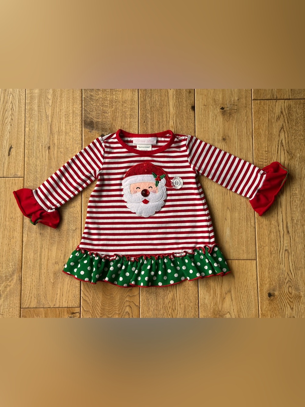 Bonnie Baby Striped Ruffle Santa Tunic Dress size 6-9 Months